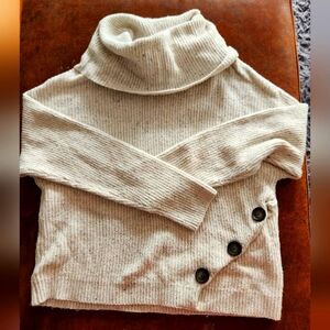 Yes/Lola Cream Cowl Neck Sweater with Ribbed Texture